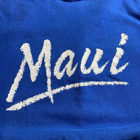 Vintage Hanes Beefy Single Stitch Maui Shirt Fits M / L READ Blue‎ USA Graphic - Picture 2 of 8